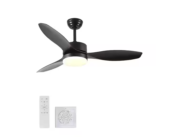 Yardreeze 52" Black Indoor Outdoor Ceiling Fan With Adjustable Led Light Kit 3 Abs Blades Ceiling Fan With Timer W2878P213807