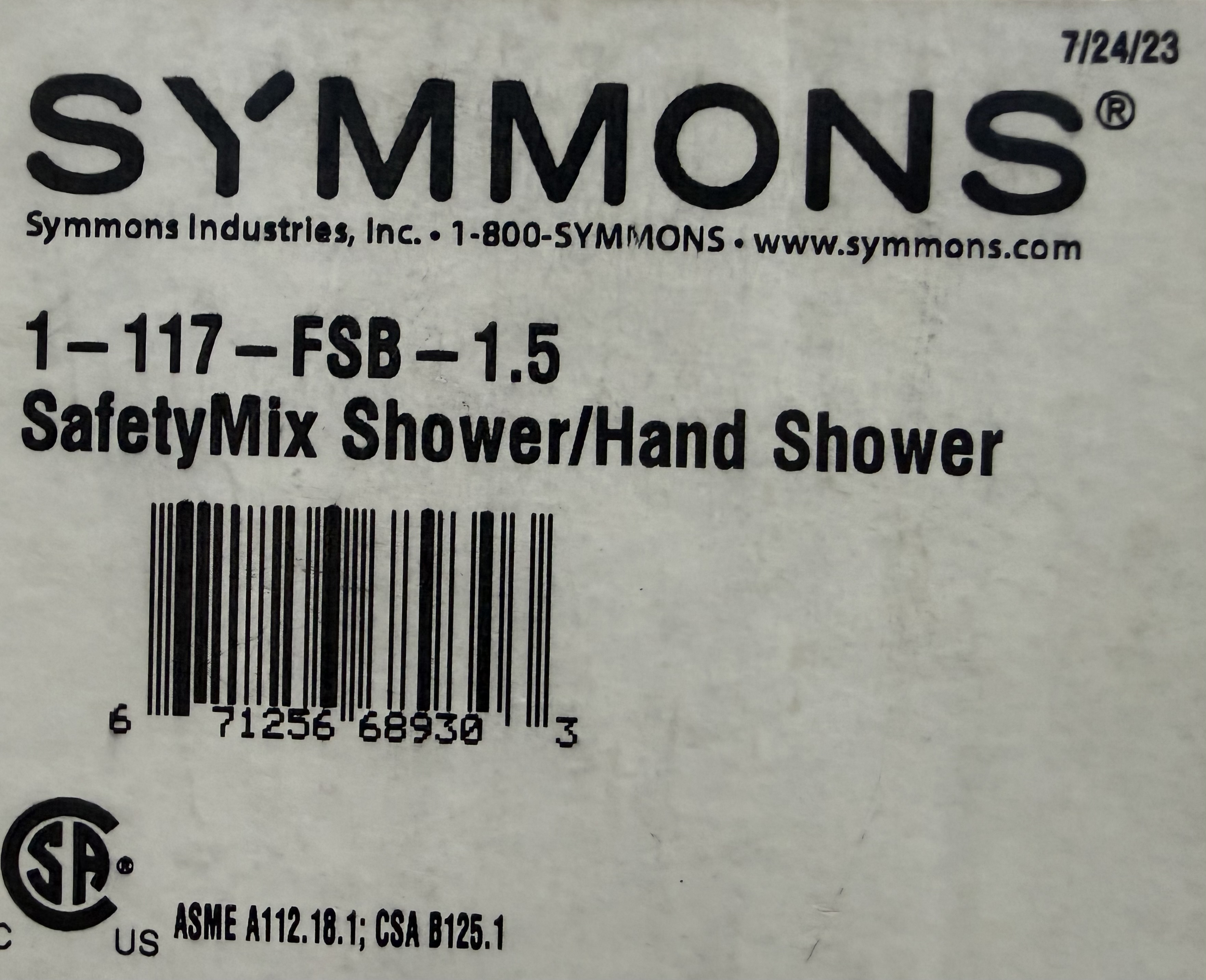 Symmons Safetymix Shower Hand Shower 1-117-FSB-1.5
