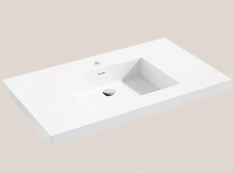 Madeli 36" White Solid Surface Rectangular Top Basin With Overflow XTU181536110WH