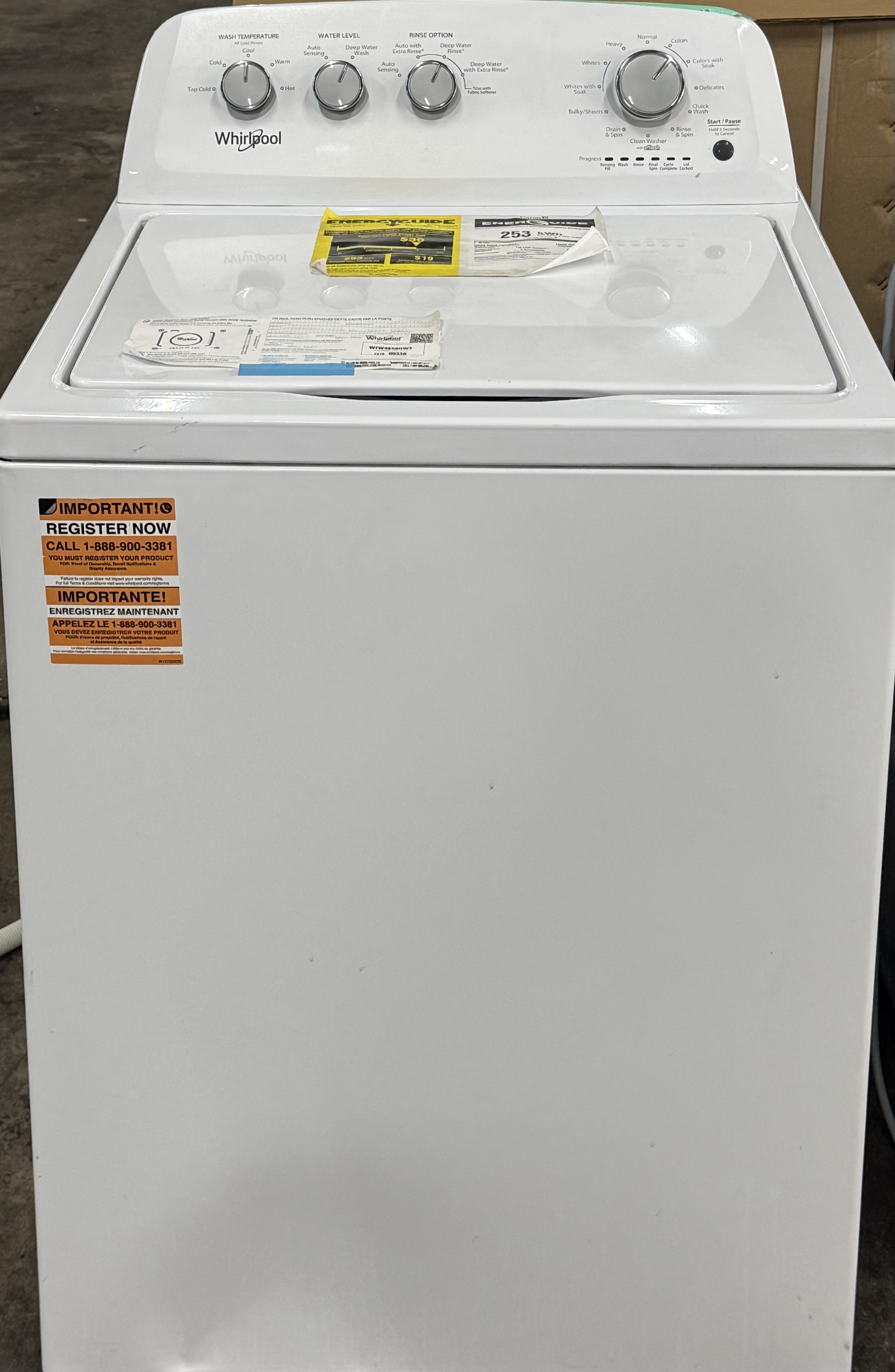 WHIRLPOOL 27 Inch Top Load Washer 3.9 Cu. Ft. WTW4850HW