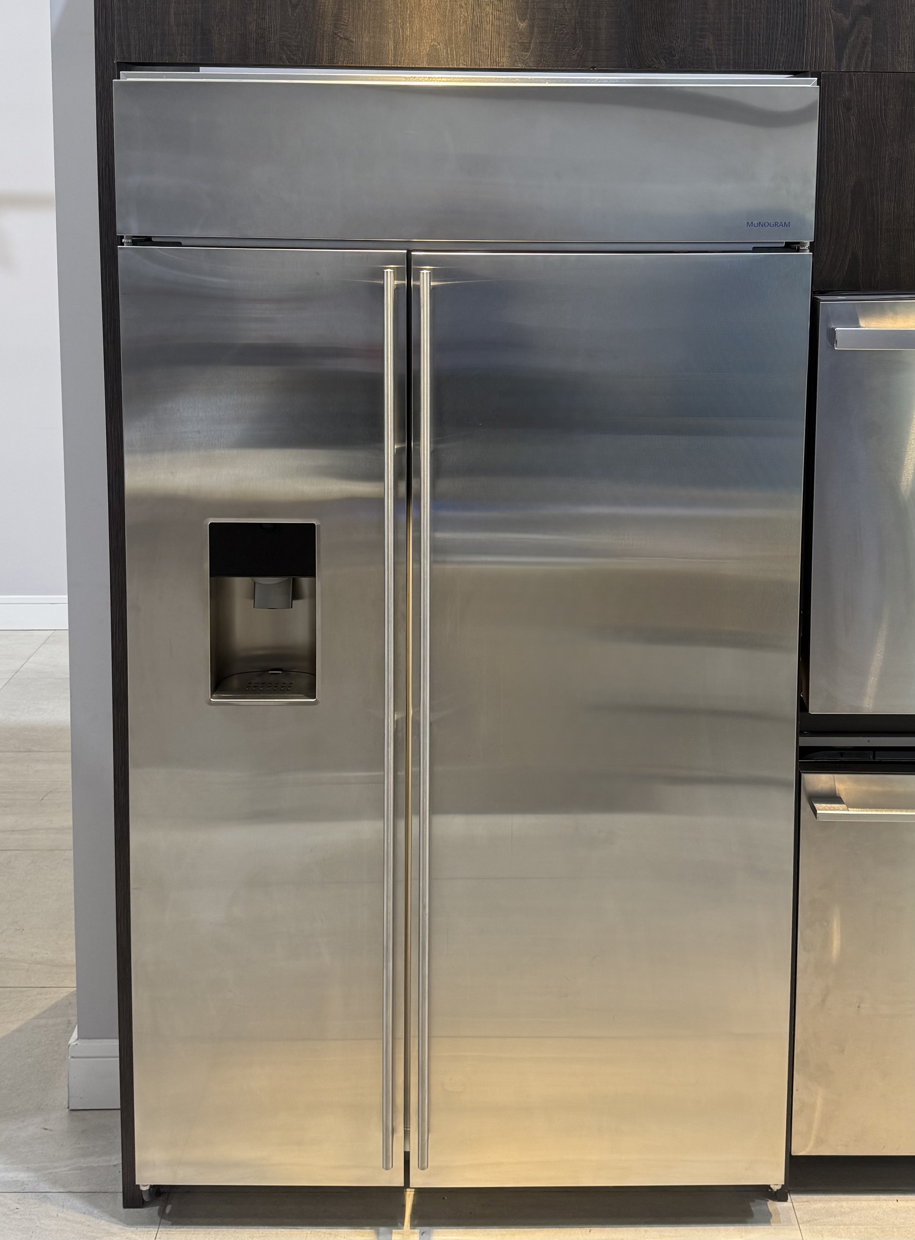 MONOGRAM 48 Inch Built In Side By Side Refrigerator Brushed 28.8 Cu. Ft. ZISS480DKSS