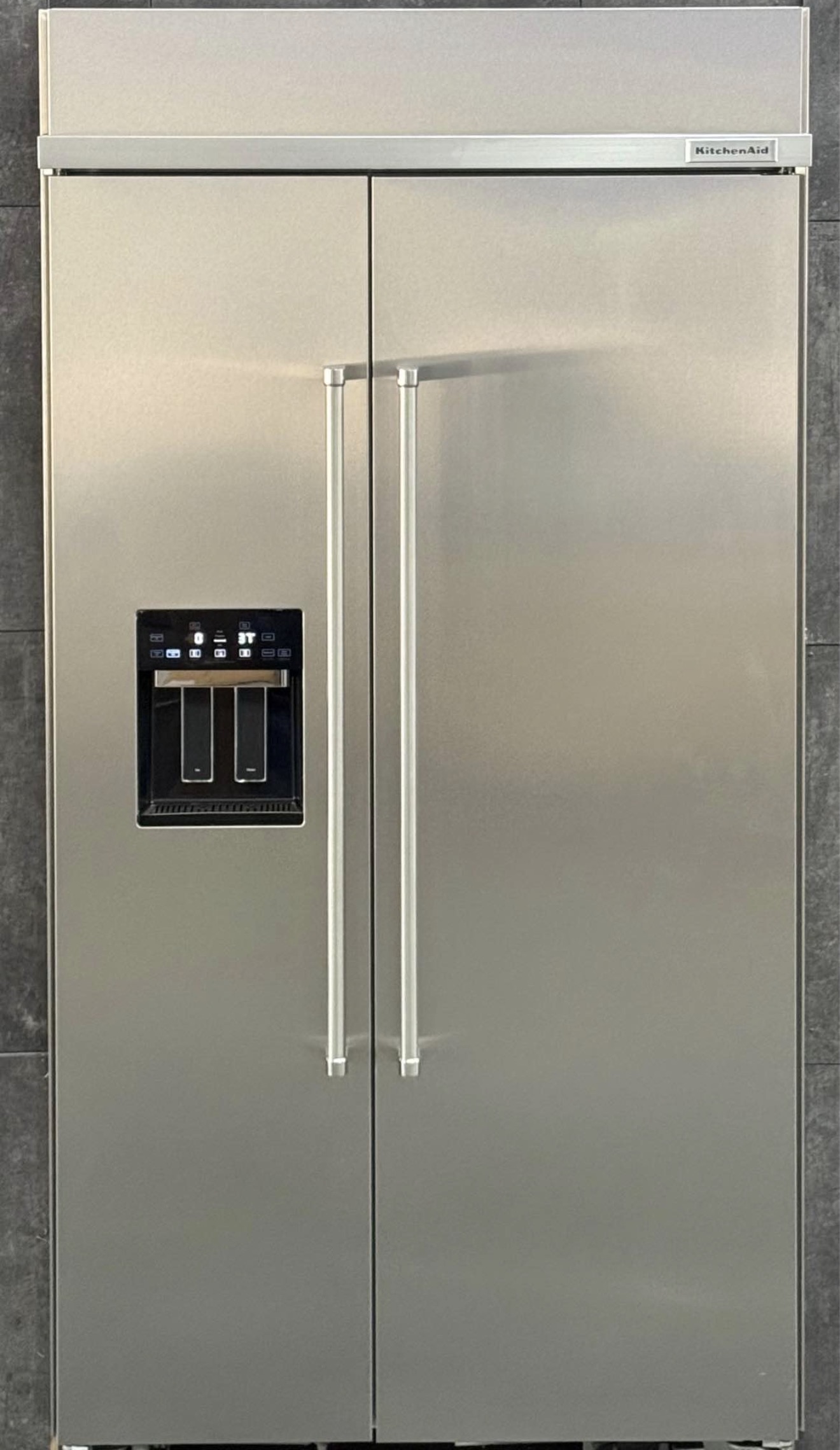 KITCHENAID 42 Inch Built In Side By Side Refrigerator Printshield Stainless 25.1 Cu. Ft. KBSD702MPS