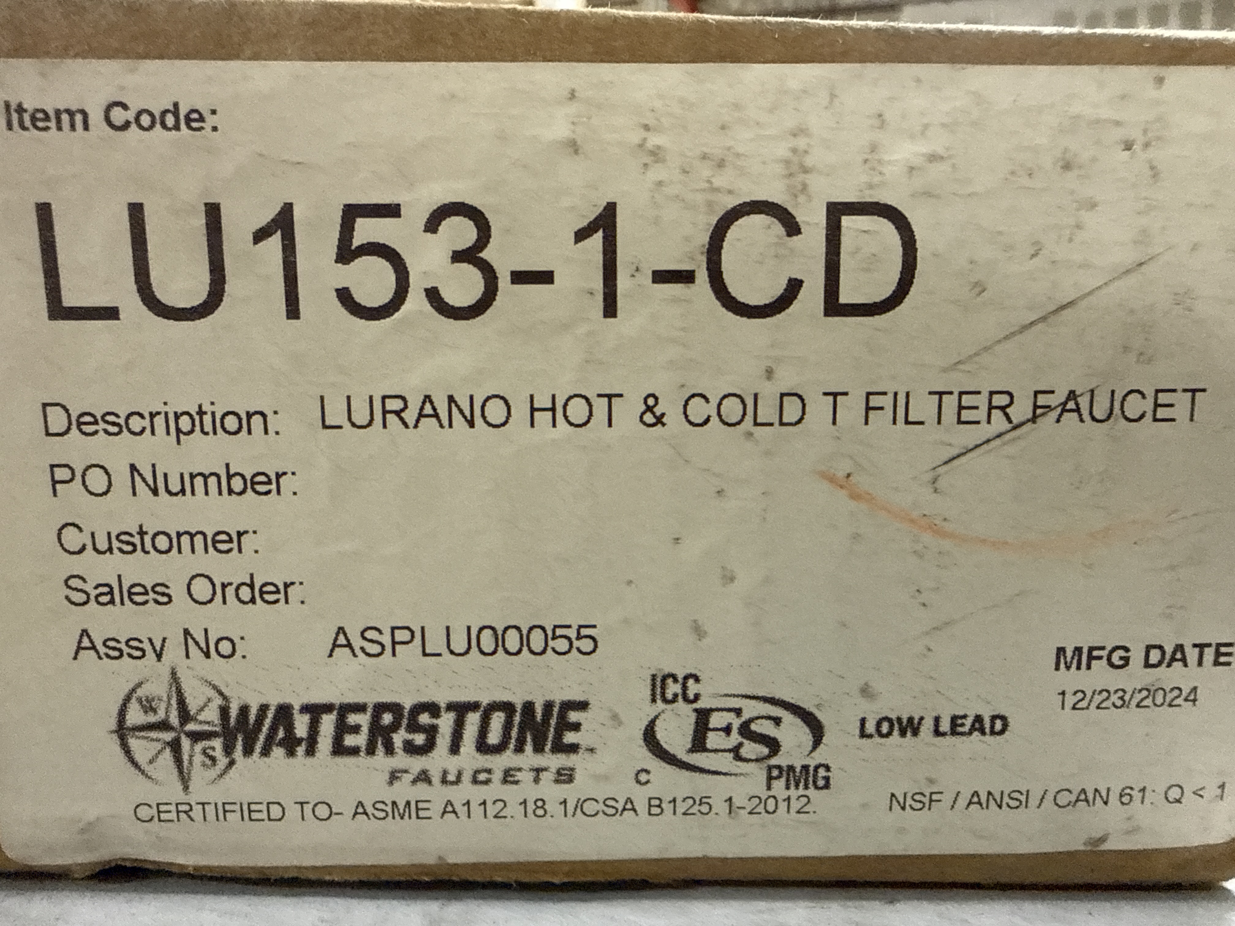 WATERSTONE Aspect Lurano Hot Cold Filtration Faucet In Chardonnay Lu153 1 Cd LU153-1CD
