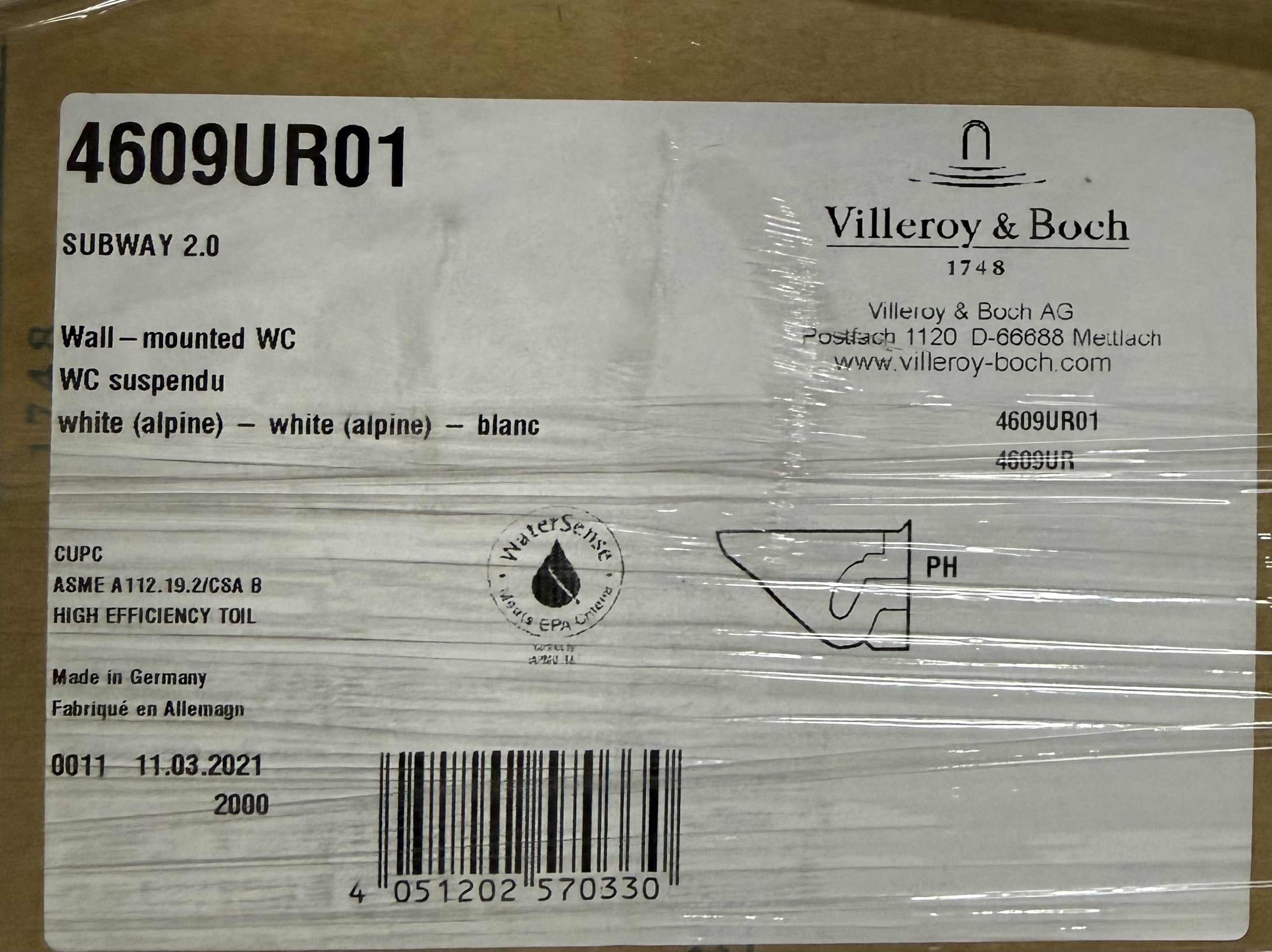 Villeroy & Boch Villeroy Boch Subway 23" Wall Mounted Dual Flush Toilet Bowl White Alpin 4609UR01