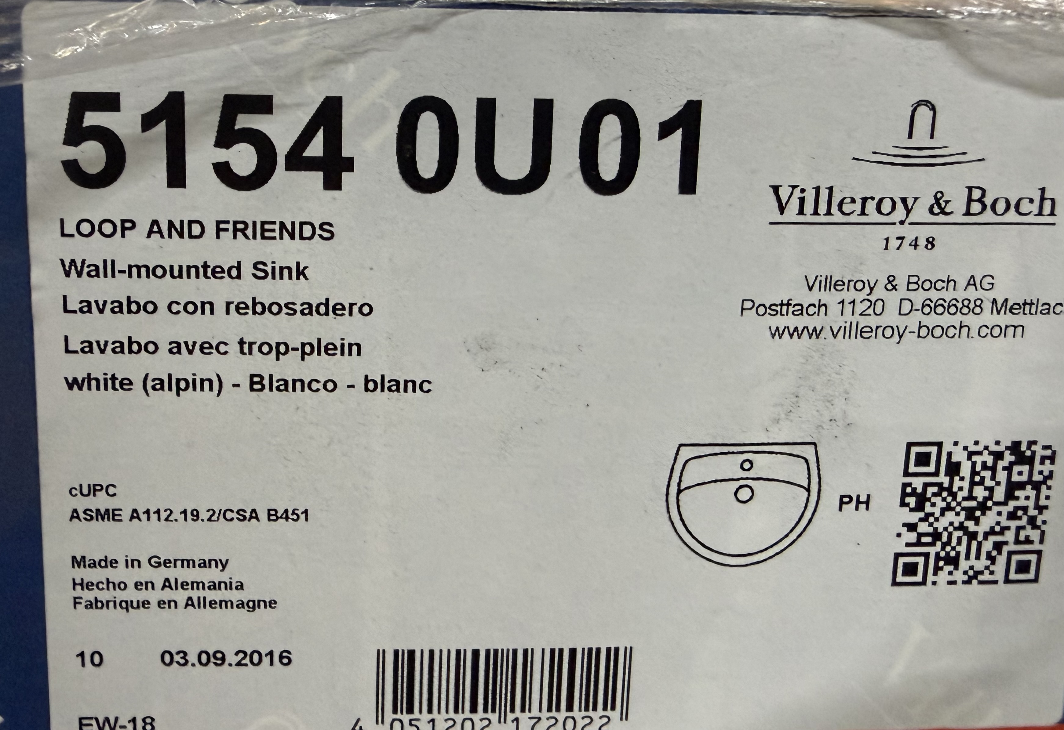 Villeroy & Boch Villeroy Boch 23" Rectangular Vessel Bathroom Sink White Alpin 51540U01