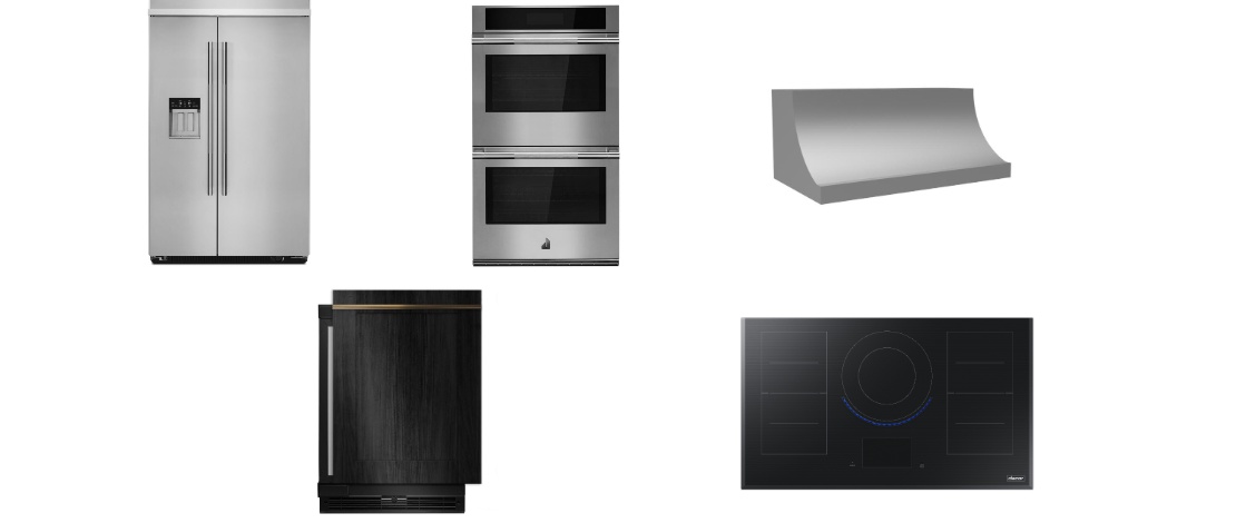 5 Piece Kitchen Package JENNAIR Refrigerator, Oven, Refrigerator | DACOR Cooktop | VENT-A-HOOD Range Hood