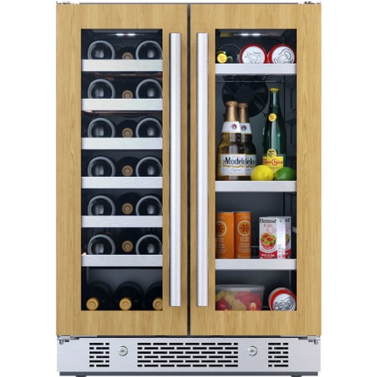 AVALLON 24" Built In French Door Dual Zone Wine And Beverage Center Cooler Panel Ready Glass AWBC242GGFDPR