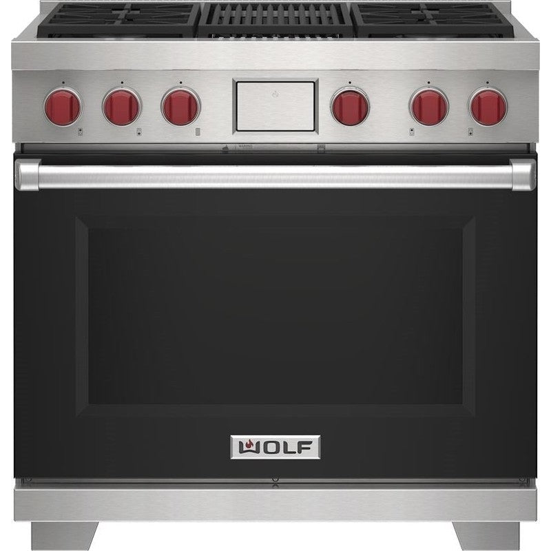 WOLF 36" Dual Fuel Range 6.3 Cu. Ft. With 4 Burners And Infrared Charbroiler Black Stainless Steel DF36450C/BK/P