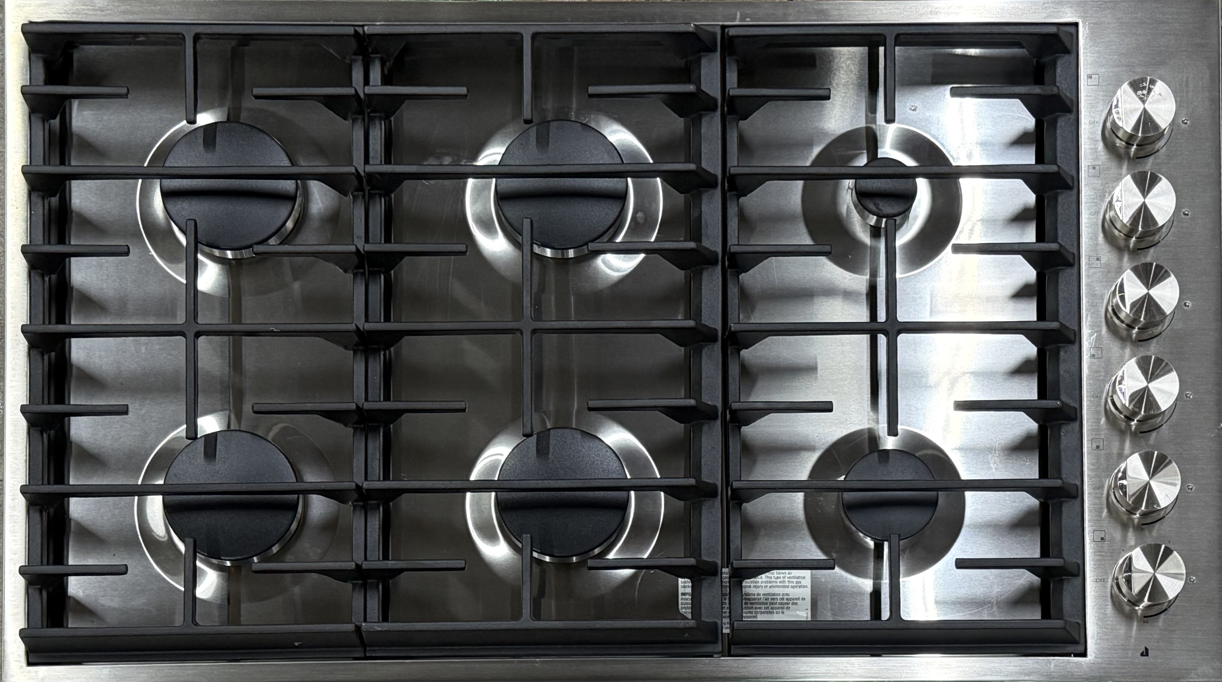 JENNAIR 36 Inch 6 Burner Gas Cooktop Stainless Steel JGC7636BS