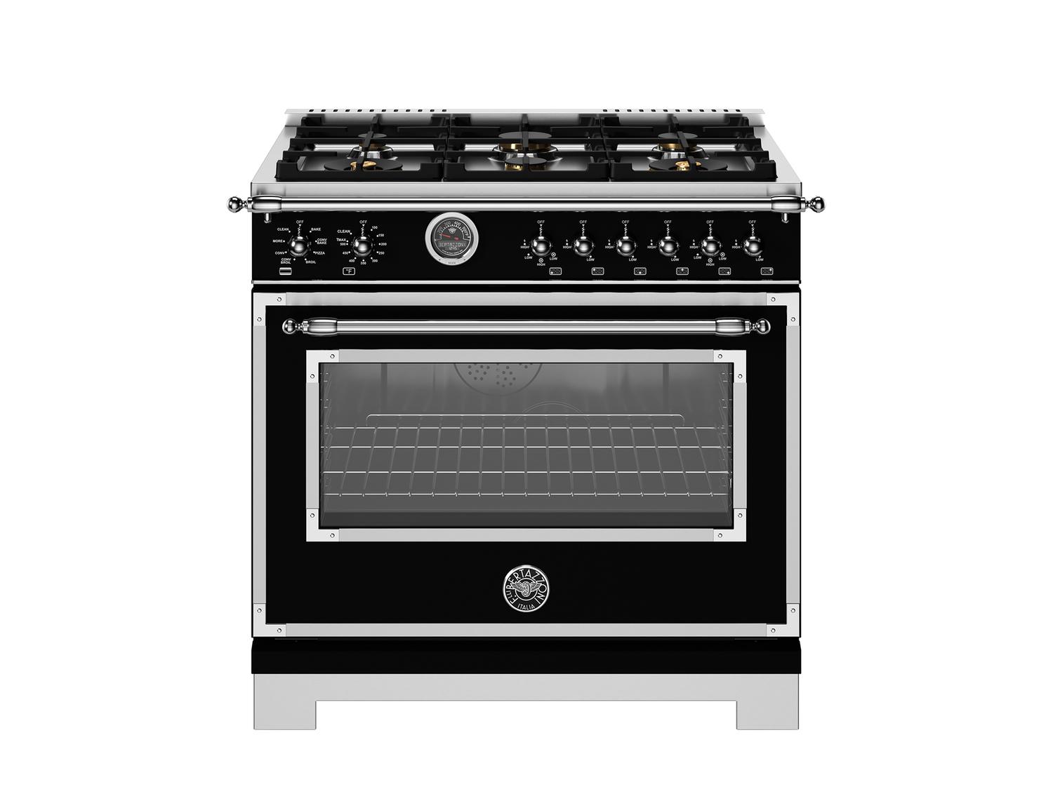 BERTAZZONI 36" Dual Fuel Range With 6 Burners 5.7 Cu. Ft. Nero Black HER366BCFEPNET
