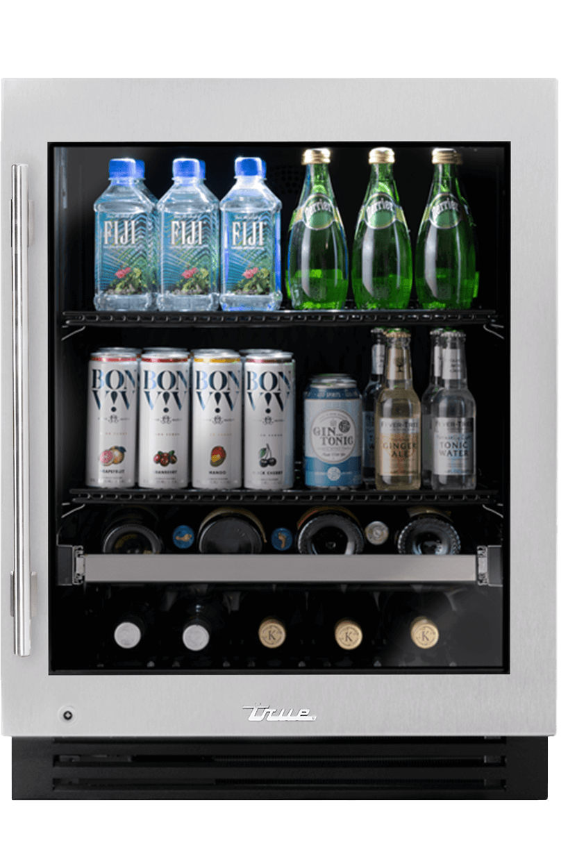 TRUE RESIDENTIAL 24 Inch Ada Height Undercounter Beverage Center Door Stainless Glass Stainless Steel Finish Stainless Steel Hardware Right Hinge TUBADA24RGAS