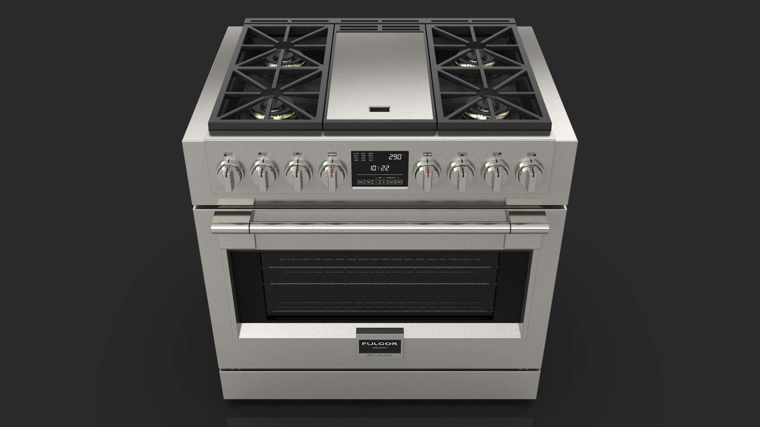 FULGOR MILANO 36" Dual Fuel Range With 4 Burners And Griddle 5.7 Cu. Ft. Stainless Steel F6PDF364GS1