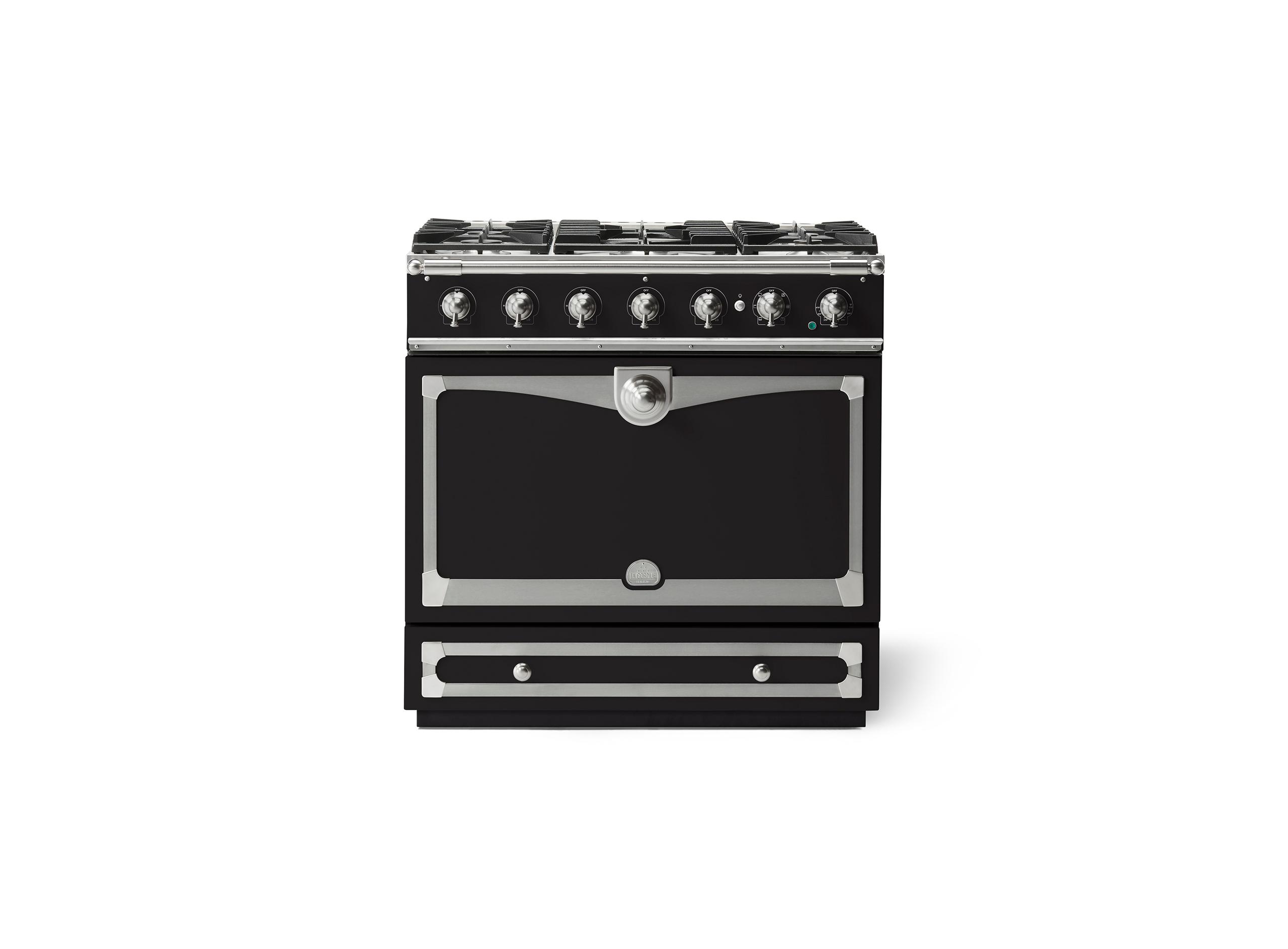 LA CORNUE Cornufe 90 36" Freestanding Dual Fuel Range With 5 Sealed Burners 3.81 Cu. Ft. Oven Capacity Matte Black Satin Chrome C9NN