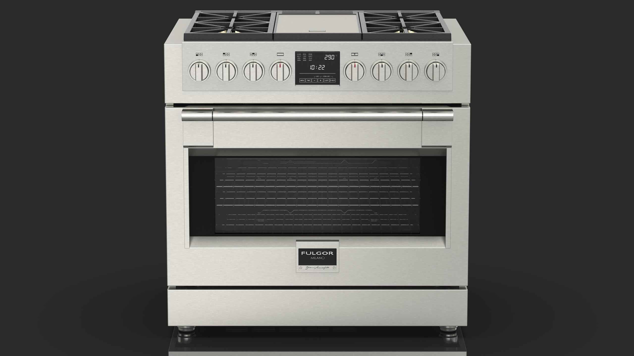 FULGOR MILANO 36" Dual Fuel Range With 4 Burners And Griddle 5.7 Cu. Ft. Stainless Steel F6PDF364GS1