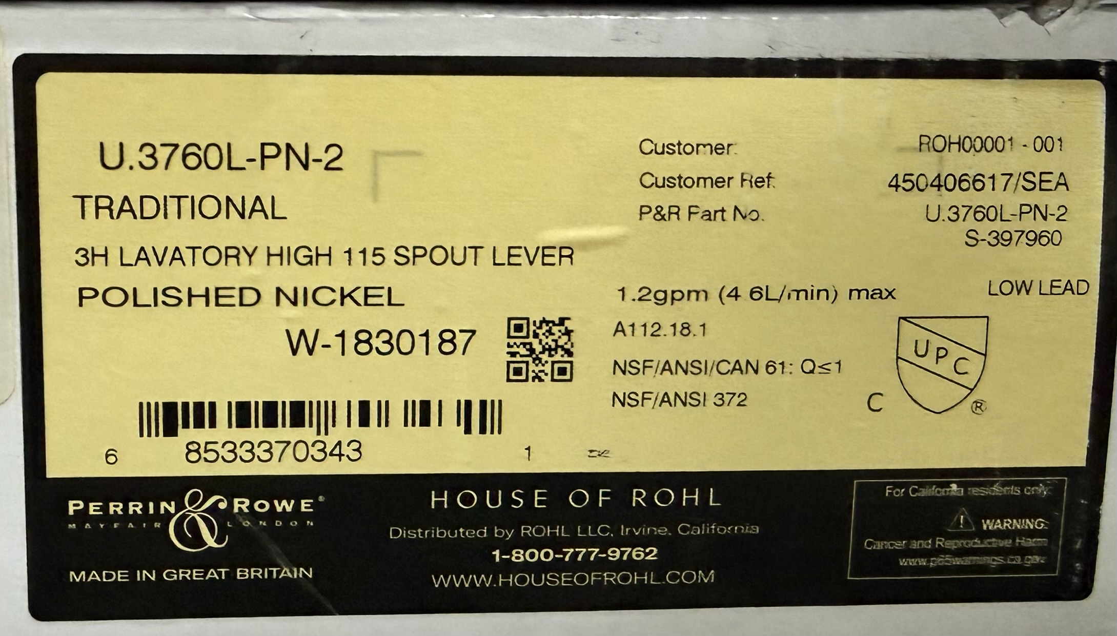 PERRIN &amp; ROWE Perrin And Rowe U.3760l Pn 2 U3760LPN2