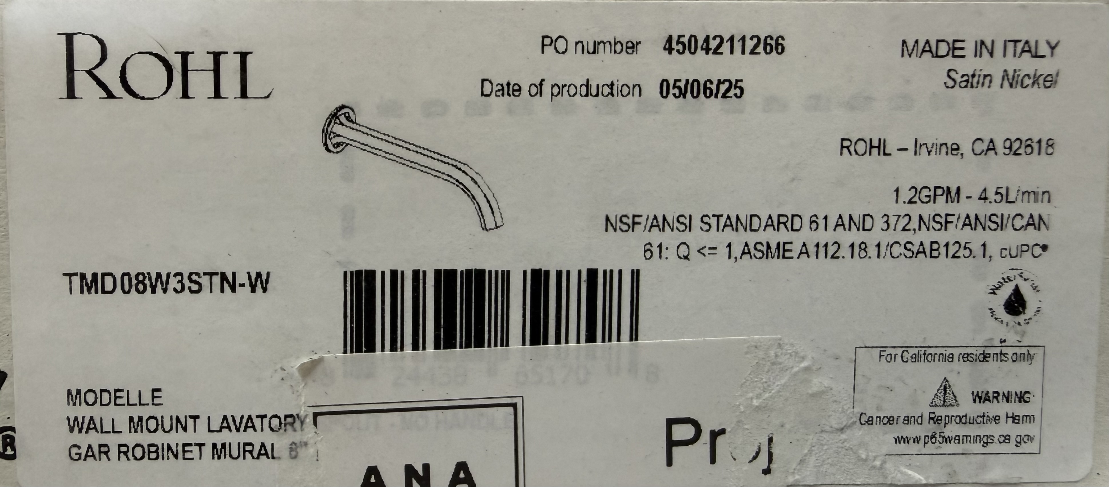 ROHL Modelle 8" Wall Mount Lavatory Faucet Trim Satin Nickel TMD08W3XMSTN