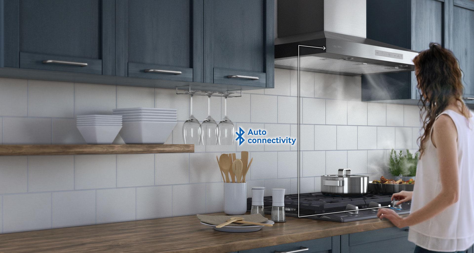 One-touch control of both cooktop & hood
