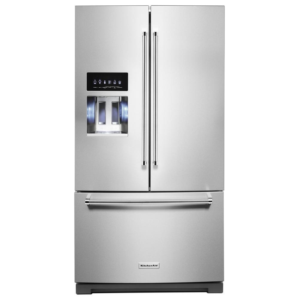 Kitchenaid 26.8 Cu. Ft. Standard Depth French Door Refrigerator With Exterior Ice And Water Dispenser KRFF577KPS