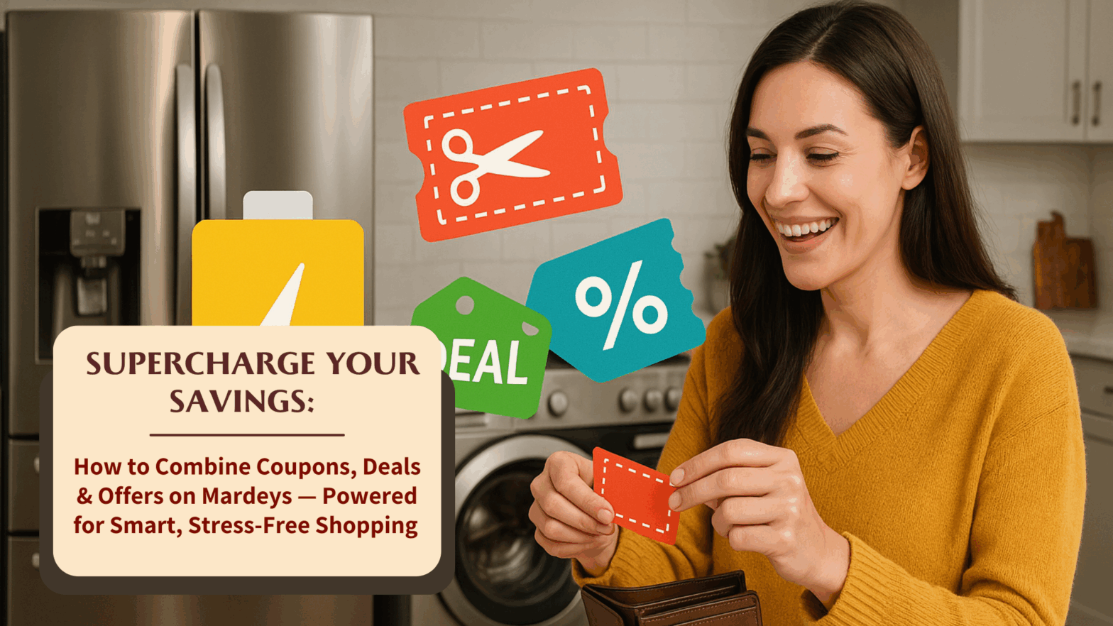Shopper using coupons and deals on Mardeys for stress-free appliance savings