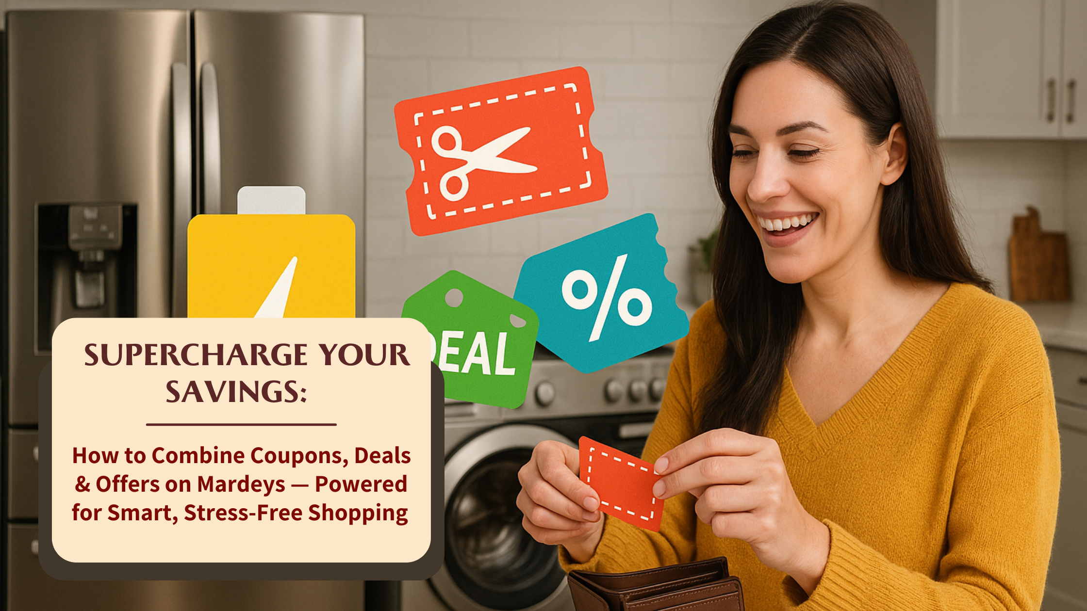 Shopper using coupons and deals on Mardeys for stress-free appliance savings