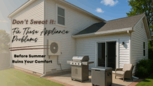 Technician fixing appliance problems before summer heat begins
