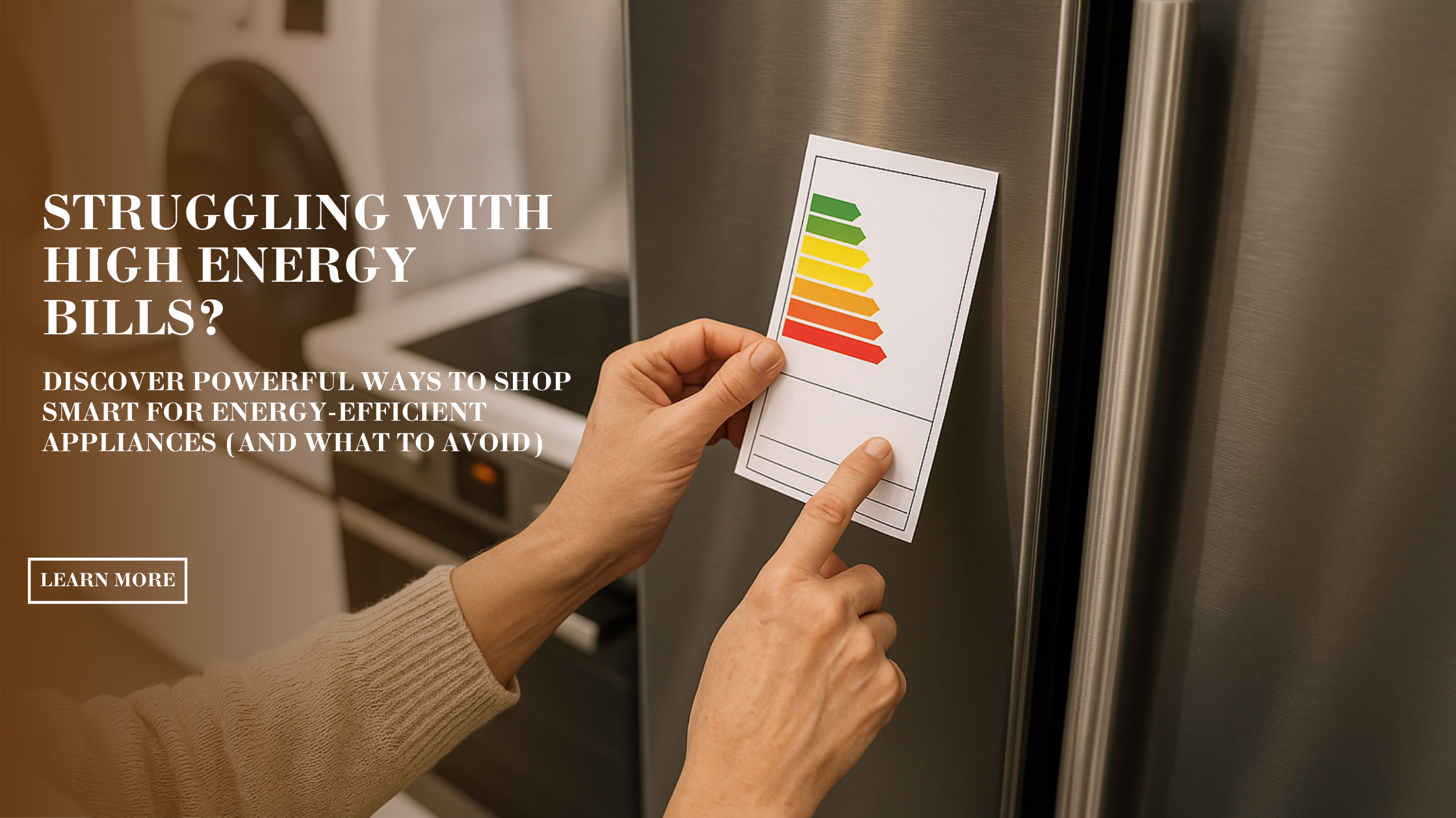Shopper choosing energy-efficient appliances to reduce high energy bills
