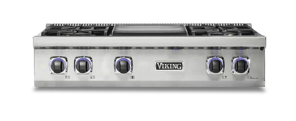 VIKING 36" Liquid Propane Rangetop With 4 Burners And Griddle Stainless Steel VRT7364GSSLP