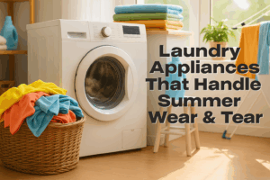Modern laundry appliances protecting summer clothes with efficient washing