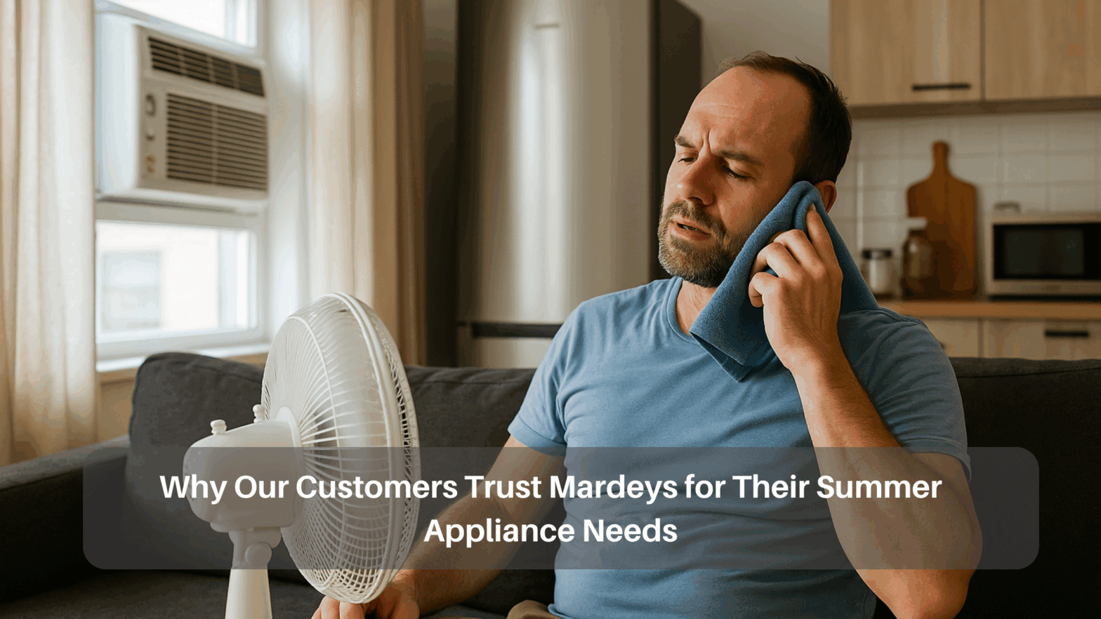 Smart shopper buying energy-efficient appliances at Mardeys during summer