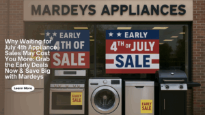 Shopper comparing early appliance deals vs July 4th sales at Mardeys