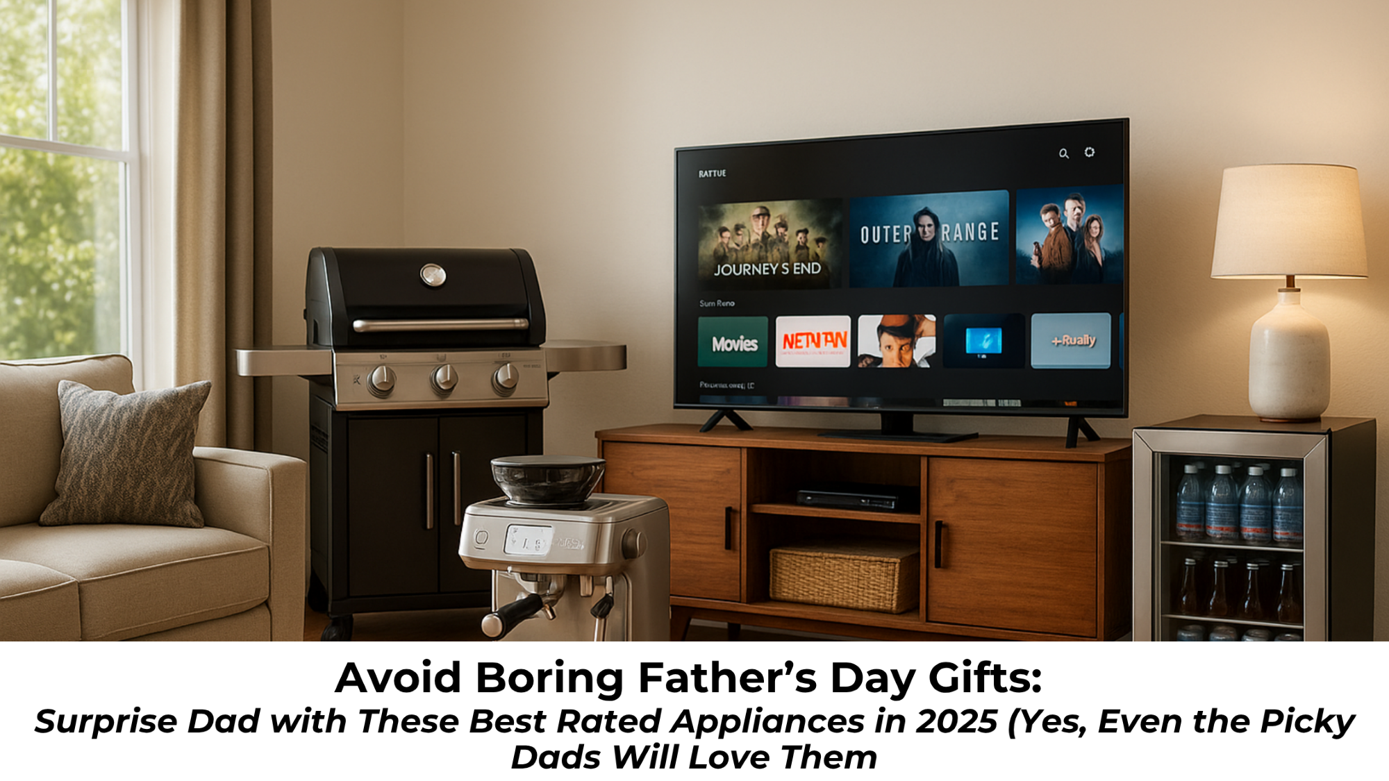 Father happily unboxing a Best rated appliance gift on Father’s Day 2025