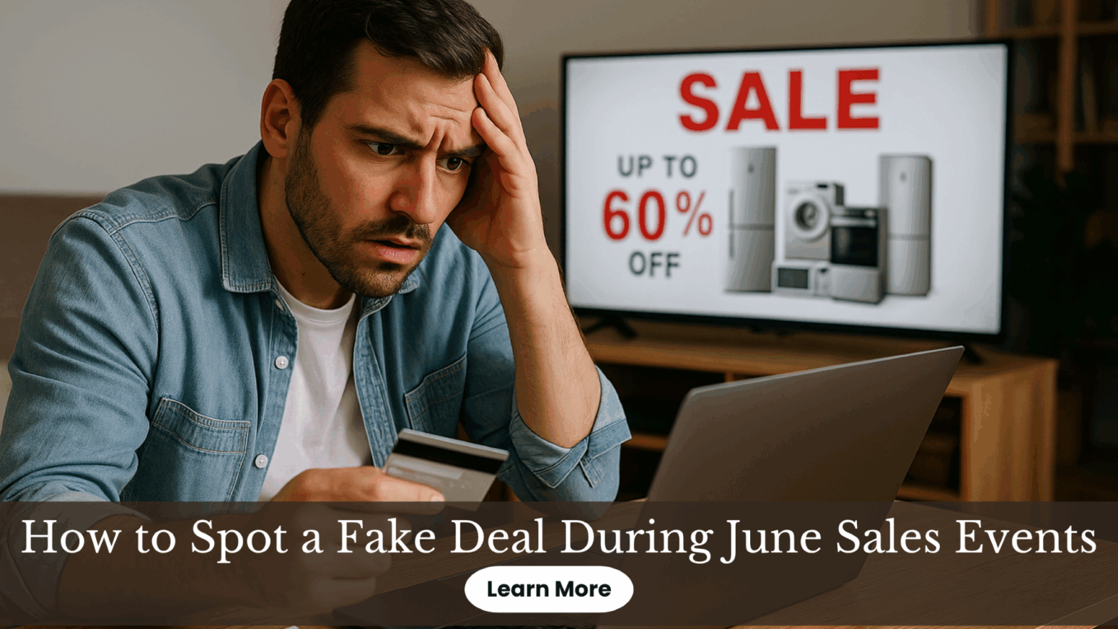 Cautious shopper avoiding fake appliance deals during June online sales