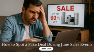 Cautious shopper avoiding fake appliance deals during June online sales