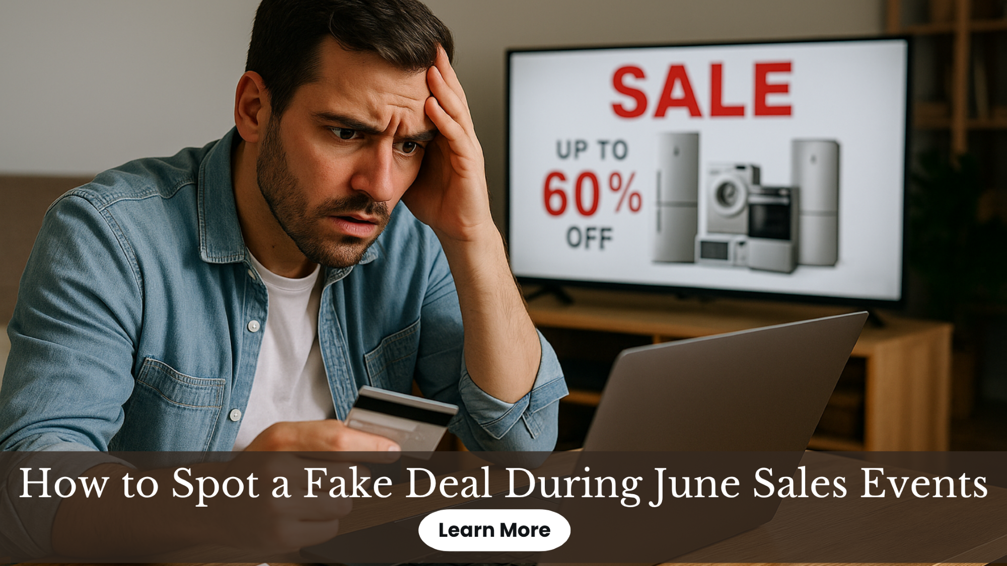 Cautious shopper avoiding fake appliance deals during June online sales