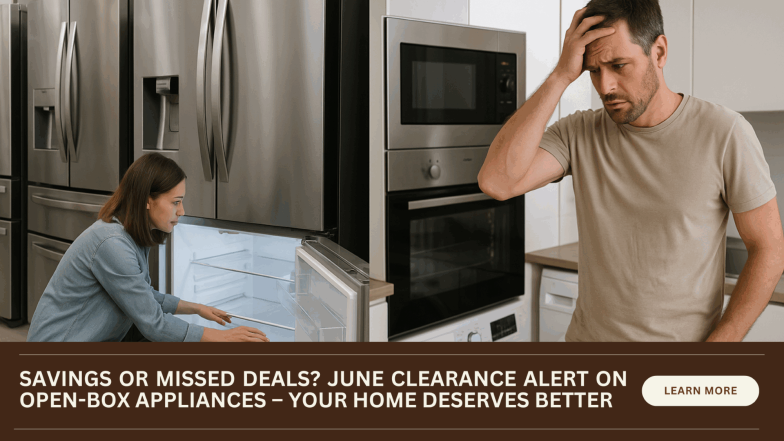 Open-box appliance June clearance sale banner for savings event