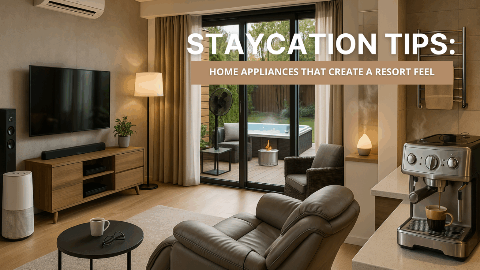 Luxury staycation setup with modern & Powerful Home Appliances home appliances enhancing comfort