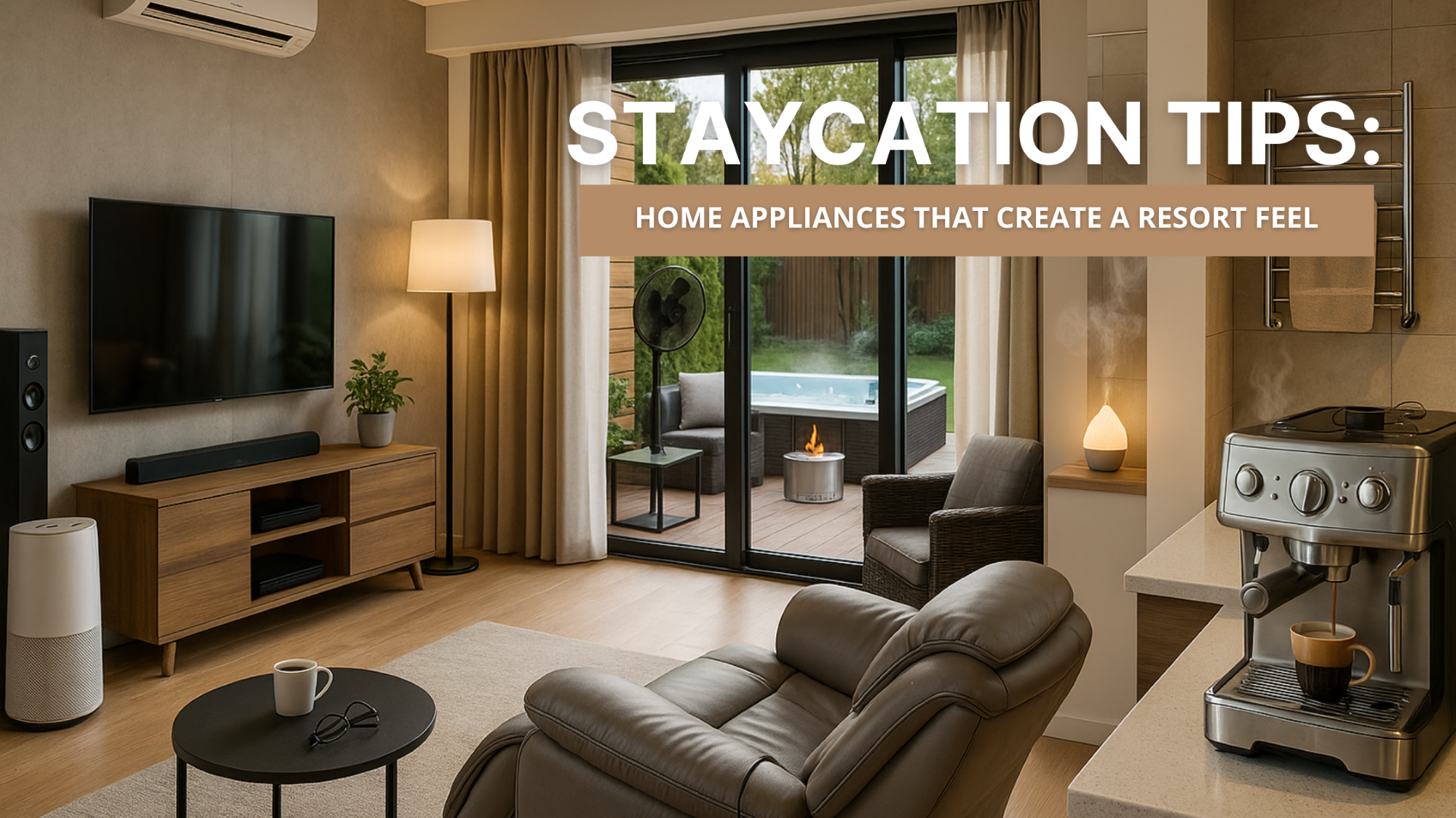 Luxury staycation setup with modern & Powerful Home Appliances home appliances enhancing comfort