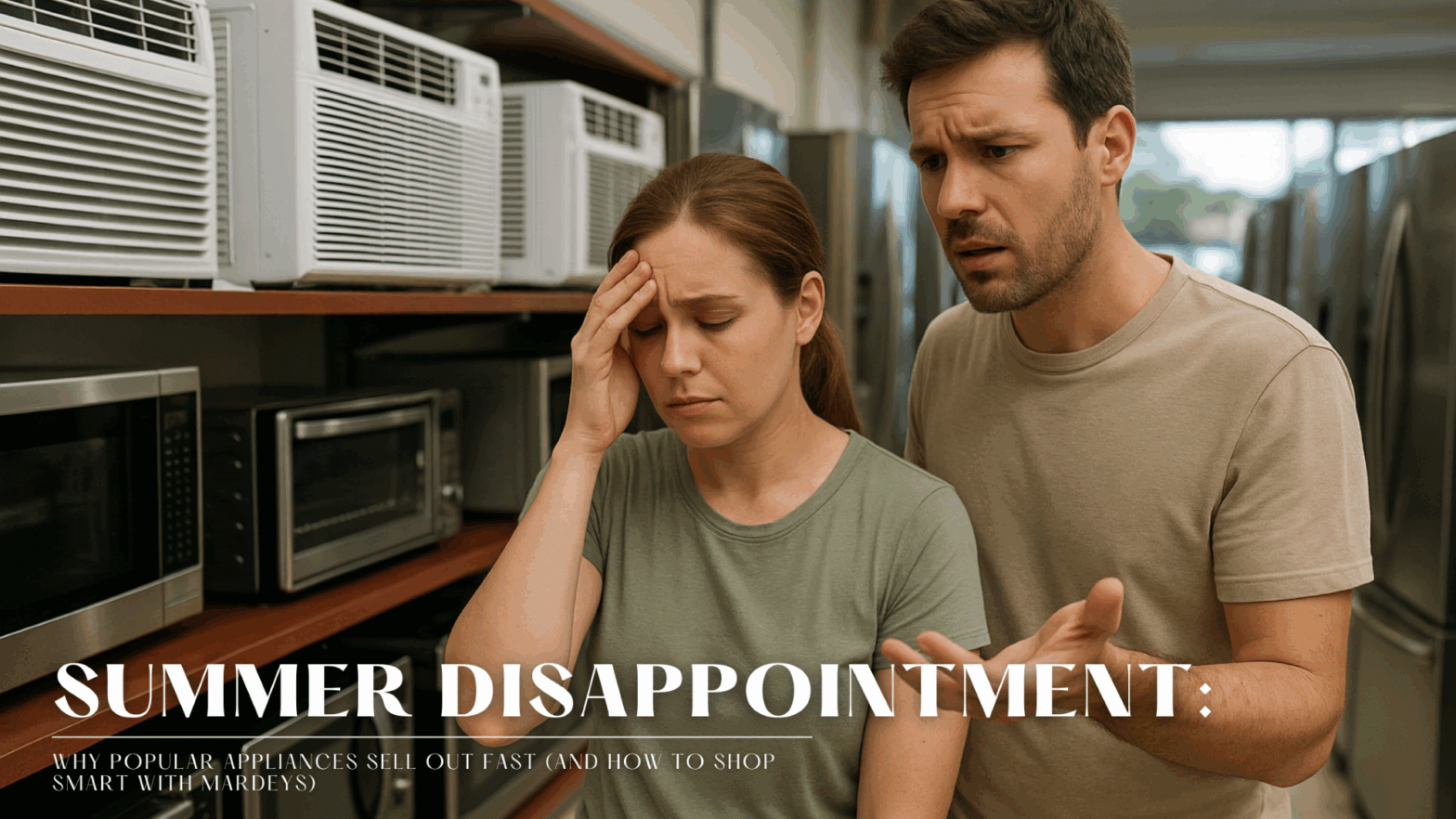 Shopper looking at empty appliance shelves during a Summer Disappointment
