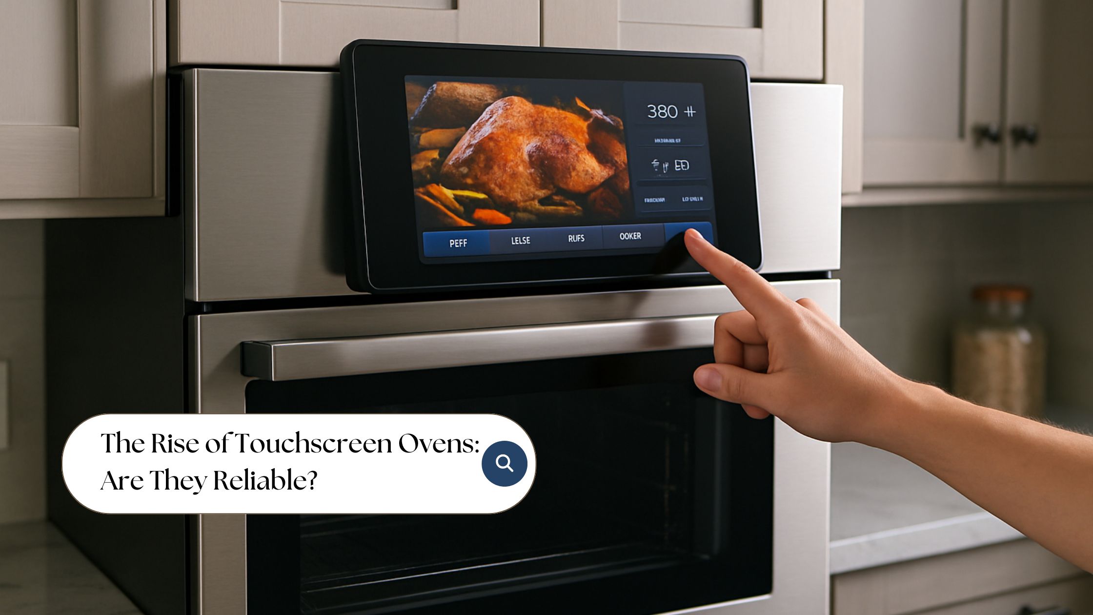 Modern touchscreen oven in a futuristic 2025 smart kitchen
