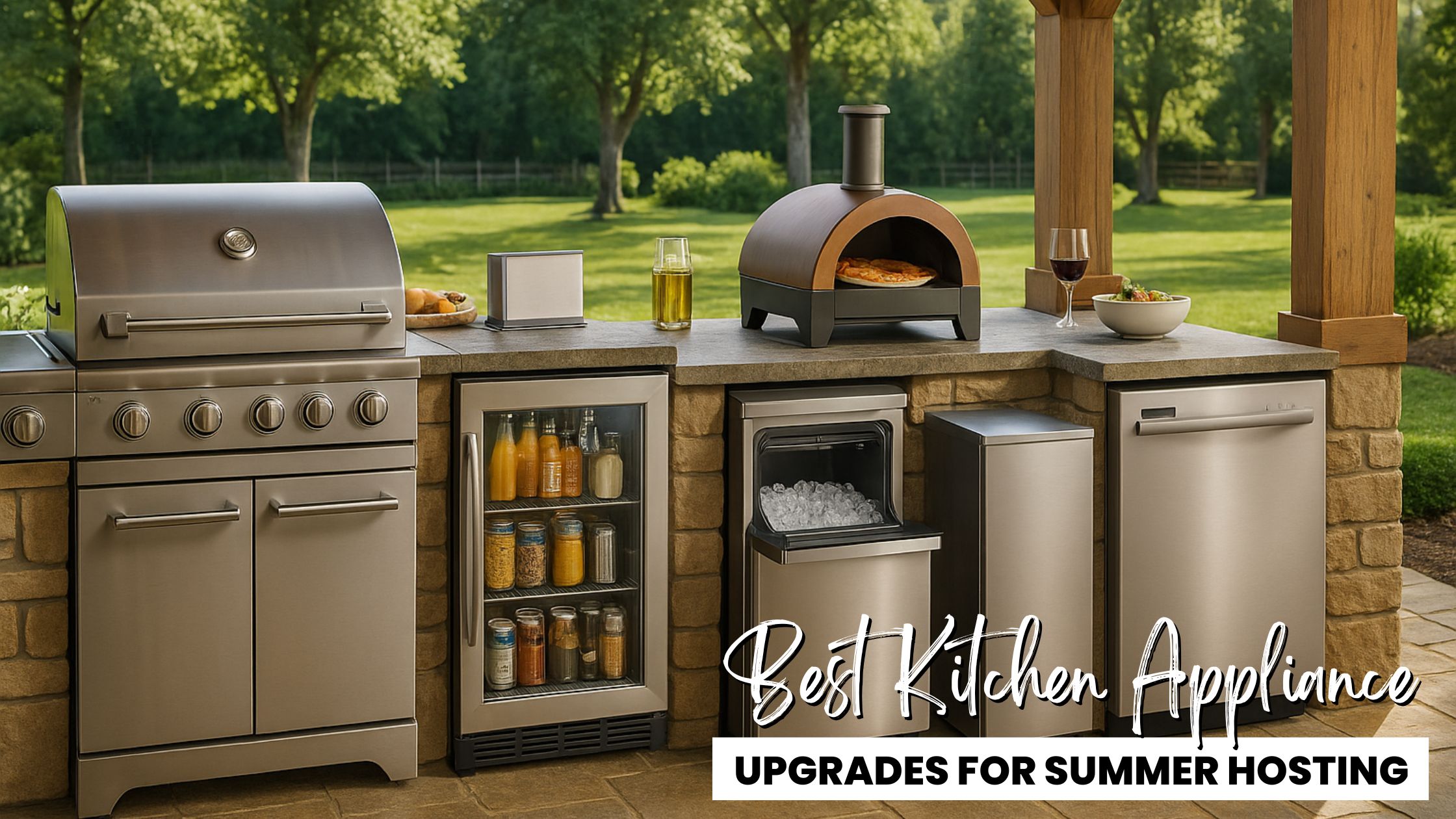 Modern summer hosting kitchen setup with upgraded appliances and vibrant décor