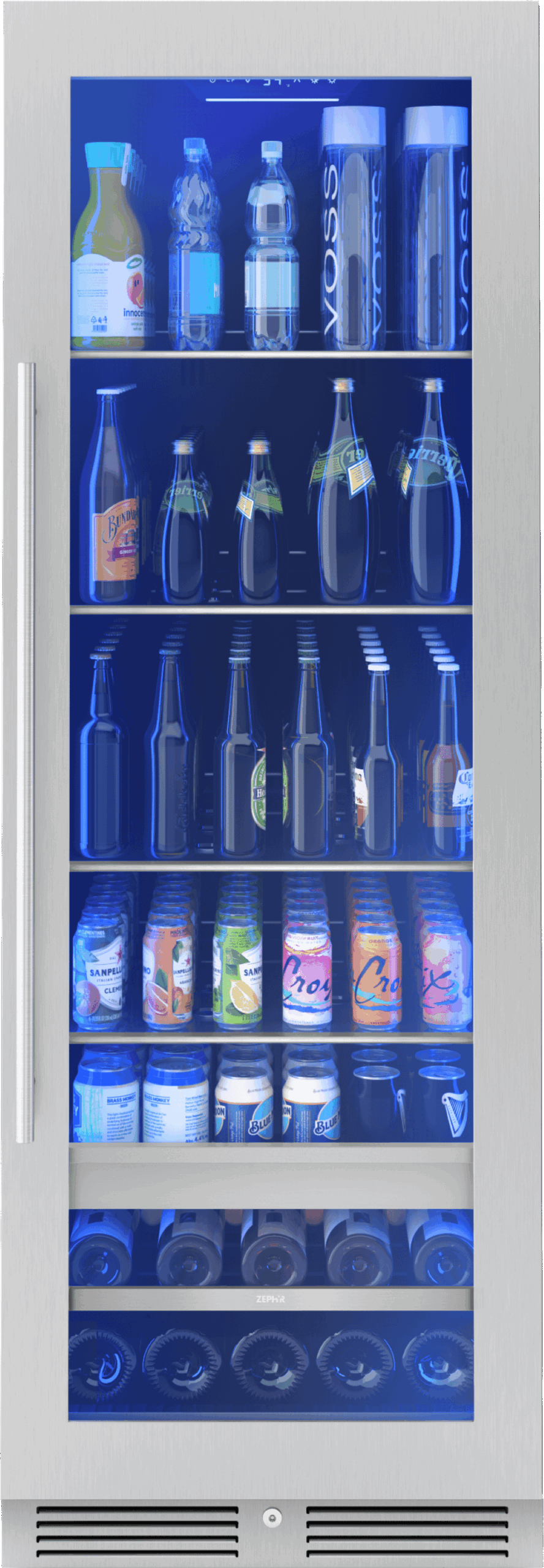 ZEPHYR Presrv Beverage Cooler 24in Full Size Ss Glass Reversible Door 1 Zone PRB24F01BG